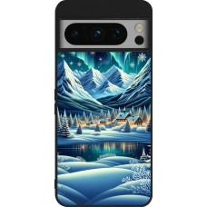 Coque Google Pixel 8 Pro - Silicone rigide noir Snowy Mountain Village Lake night
