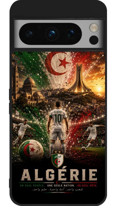 Coque Google Pixel 8 Pro - Silicone rigide noir Football Algérie splash 2026