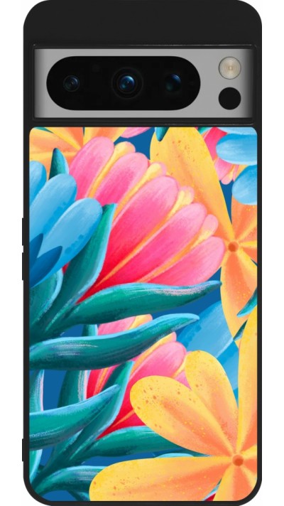 Google Pixel 8 Pro Case Hülle - Silikon schwarz Spring 23 colorful flowers