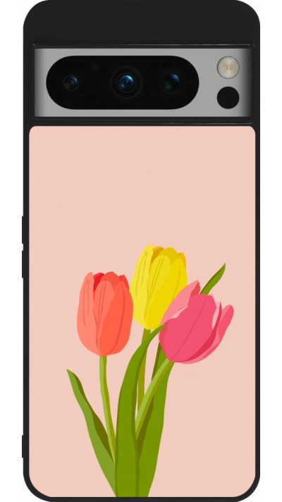 Google Pixel 8 Pro Case Hülle - Silikon schwarz Spring 23 tulip trio