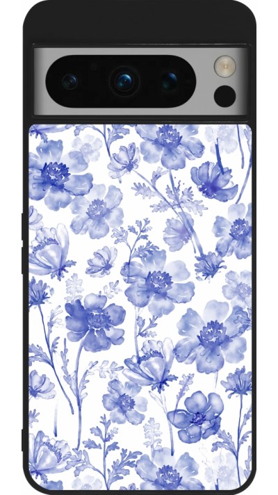 Coque Google Pixel 8 Pro - Silicone rigide noir Spring 23 watercolor blue flowers