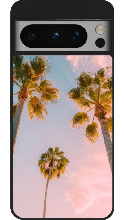 Coque Google Pixel 8 Pro - Silicone rigide noir Summer 2025 Palmiers