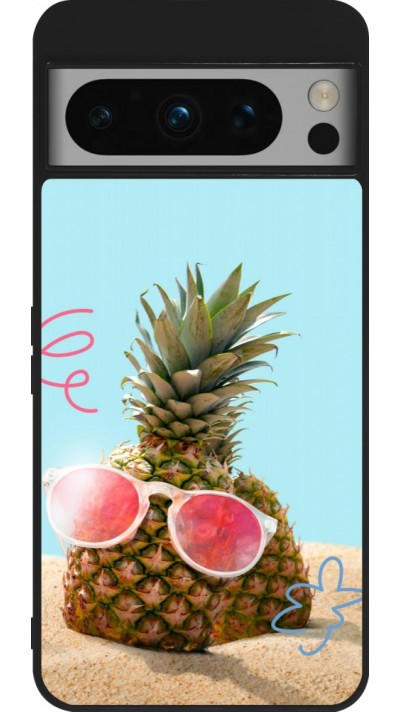 Google Pixel 8 Pro Case Hülle - Silikon schwarz Pineapple with glasses Summer 2026