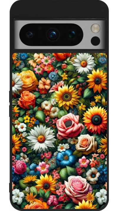 Google Pixel 8 Pro Case Hülle - Silikon schwarz Sommer Blumenmuster