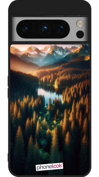 Google Pixel 8 Pro Case Hülle - Silikon schwarz Sonnenuntergang Waldsee