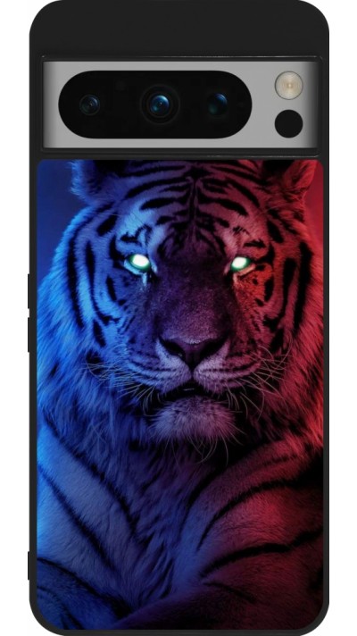 Coque Google Pixel 8 Pro - Silicone rigide noir Tiger Blue Red