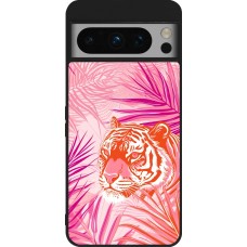Google Pixel 8 Pro Case Hülle - Silikon schwarz Tiger Palmen rosa