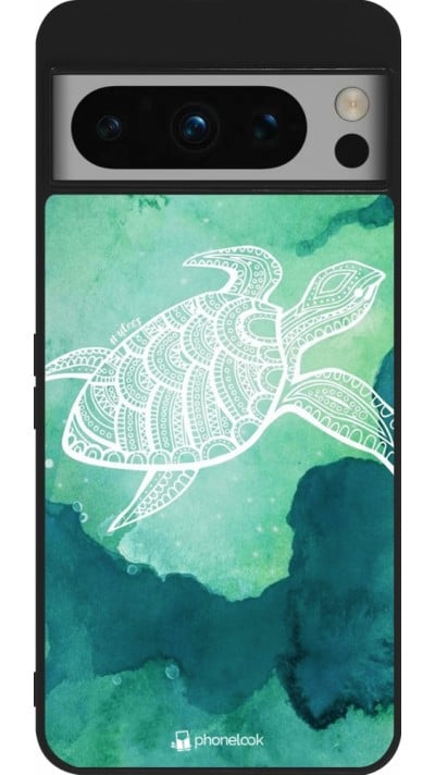 Coque Google Pixel 8 Pro - Silicone rigide noir Turtle Aztec Watercolor