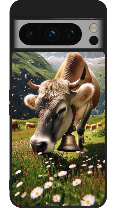 Coque Google Pixel 8 Pro - Silicone rigide noir Vache montagne Valais
