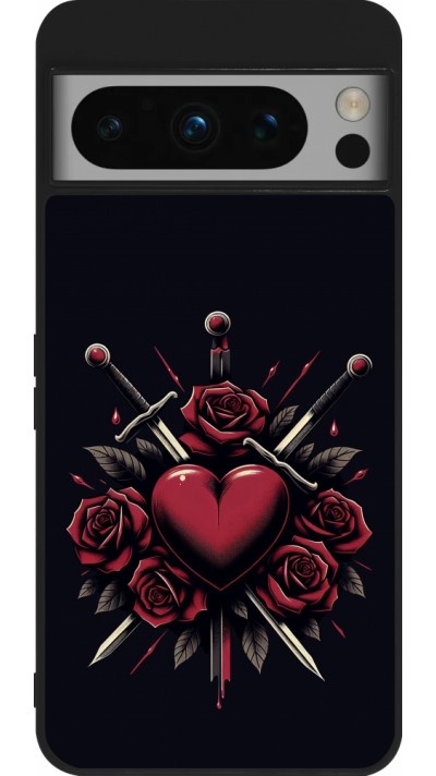 Coque Google Pixel 8 Pro - Silicone rigide noir Valentine 2024 gothic love