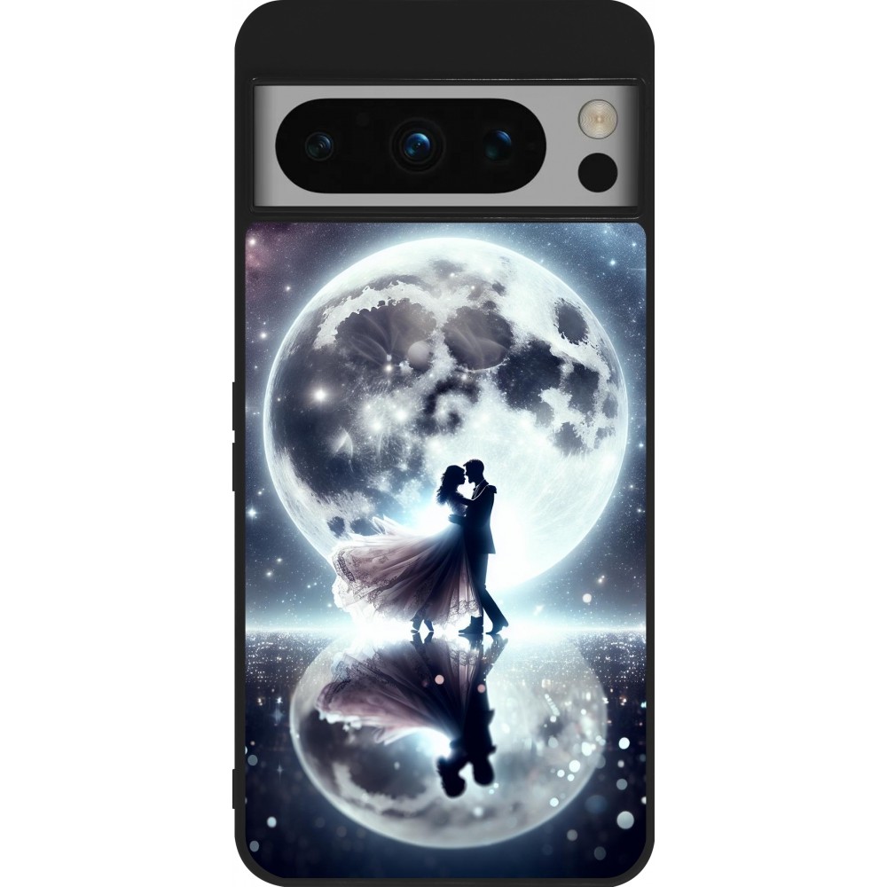 Google Pixel 8 Pro Case Hülle - Silikon schwarz Valentin 2024 Liebe unter dem Mond