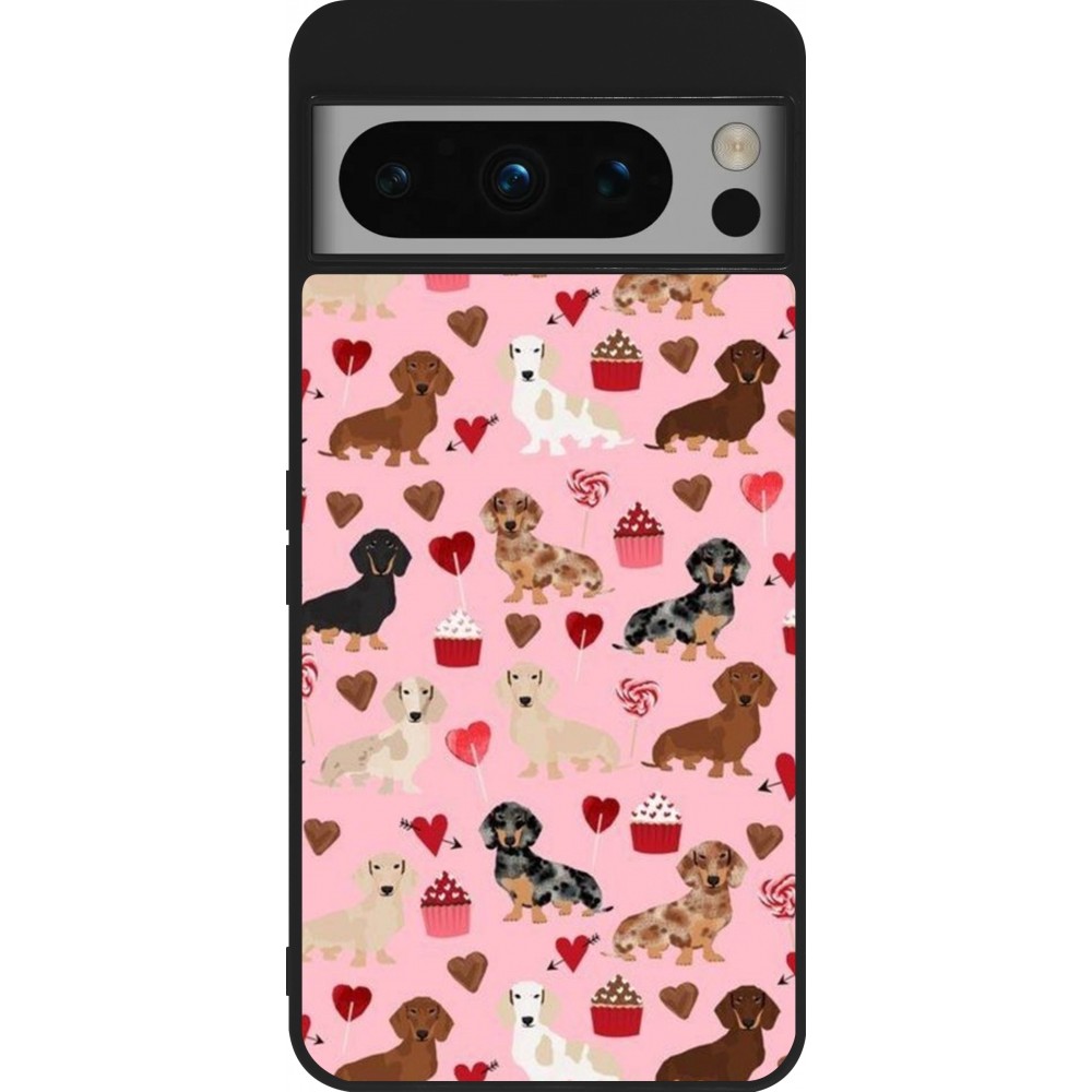 Coque Google Pixel 8 Pro - Silicone rigide noir Valentine 2024 puppy love