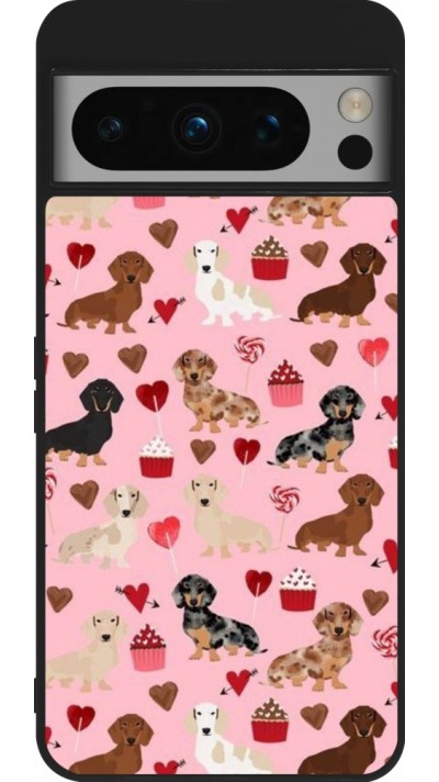 Coque Google Pixel 8 Pro - Silicone rigide noir Valentine 2024 puppy love
