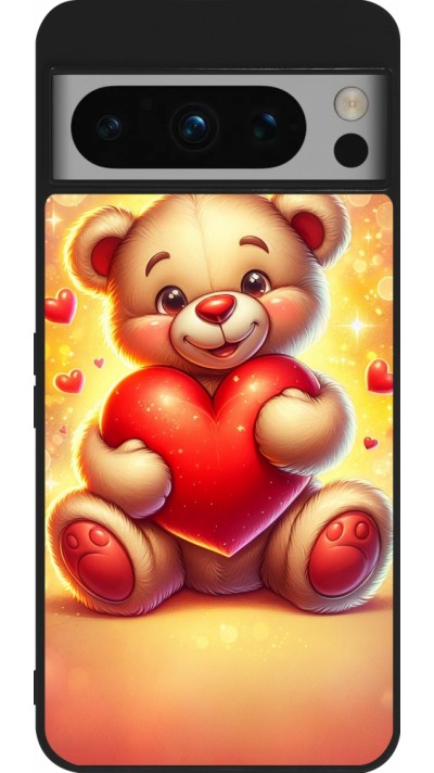 Coque Google Pixel 8 Pro - Silicone rigide noir Valentine 2024 Teddy love
