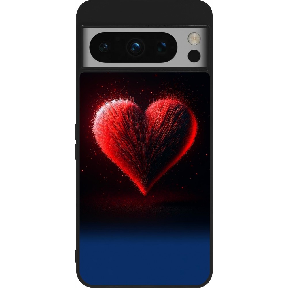 Coque Google Pixel 8 Pro - Silicone rigide noir Valentine 2025 coeur rouge