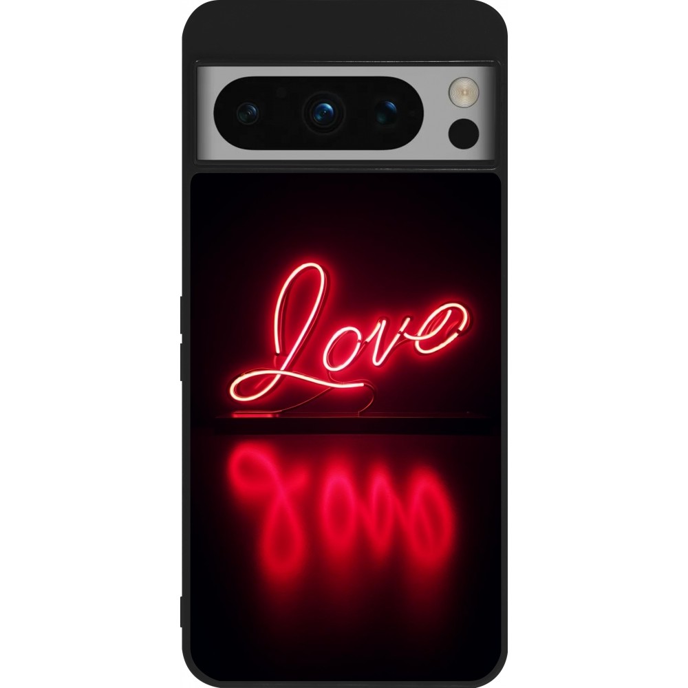 Coque Google Pixel 8 Pro - Silicone rigide noir Valentine 2025 Neon Love