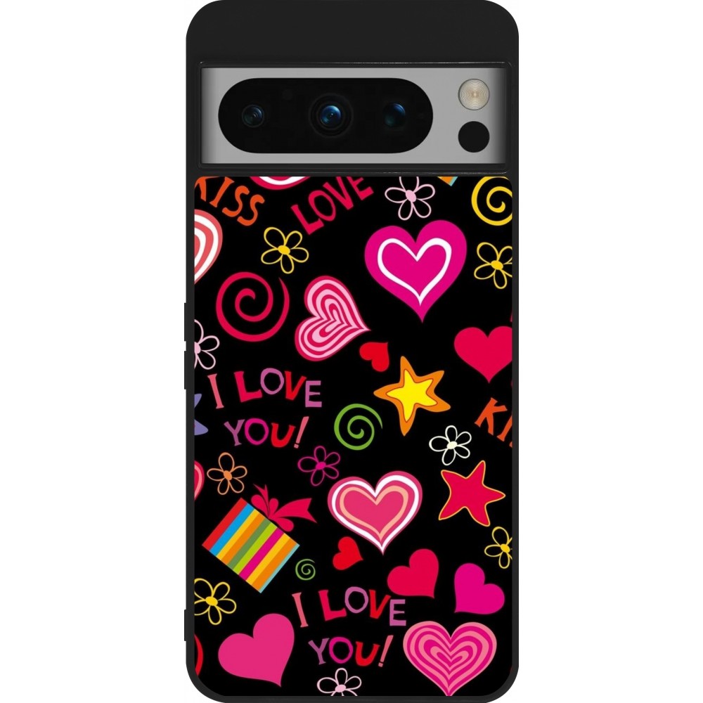 Google Pixel 8 Pro Case Hülle - Silikon schwarz Valentine 2023 love symbols