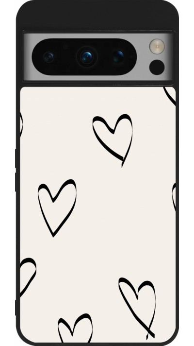 Coque Google Pixel 8 Pro - Silicone rigide noir Valentine 2023 minimalist hearts