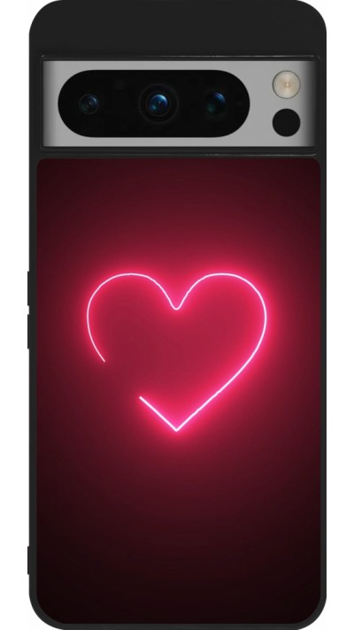 Coque Google Pixel 8 Pro - Silicone rigide noir Valentine 2023 single neon heart