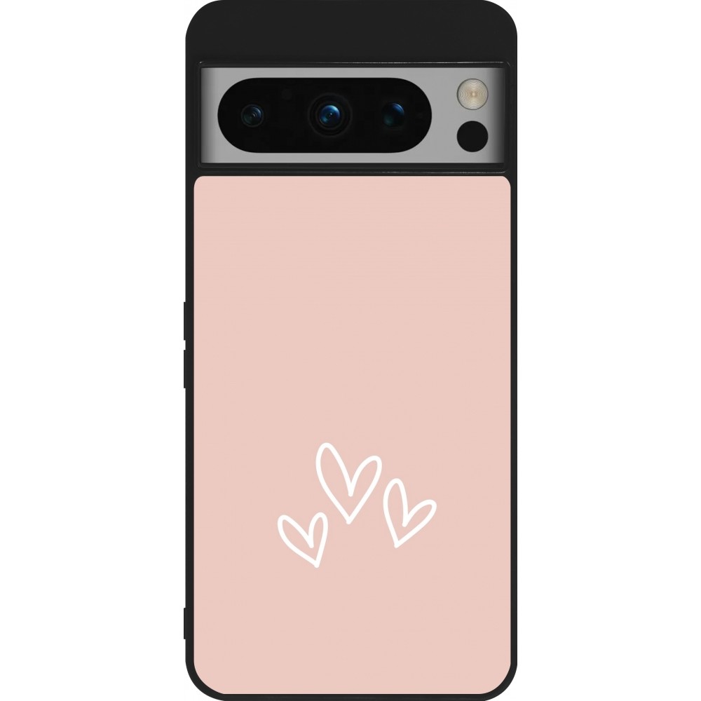 Coque Google Pixel 8 Pro - Silicone rigide noir Valentine 2023 three minimalist hearts
