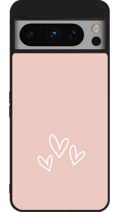 Coque Google Pixel 8 Pro - Silicone rigide noir Valentine 2023 three minimalist hearts