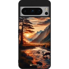 Google Pixel 8 Pro Case Hülle - Silikon schwarz Tal Sonnenuntergang Hirsch Baum