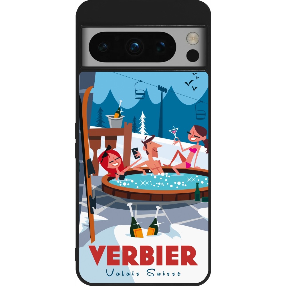 Google Pixel 8 Pro Case Hülle - Silikon schwarz Verbier Mountain Jacuzzi