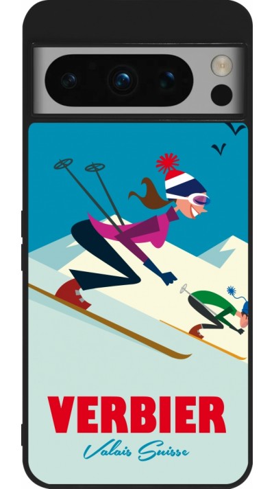 Coque Google Pixel 8 Pro - Silicone rigide noir Verbier Ski Downhill