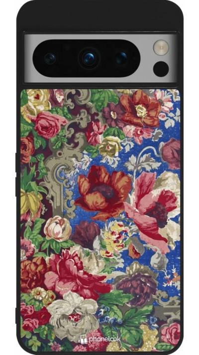 Coque Google Pixel 8 Pro - Silicone rigide noir Vintage Art Flowers