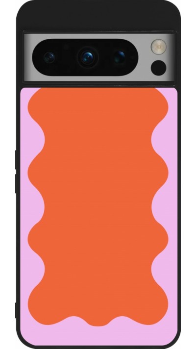 Coque Google Pixel 8 Pro - Silicone rigide noir Wavy Rectangle Orange Pink