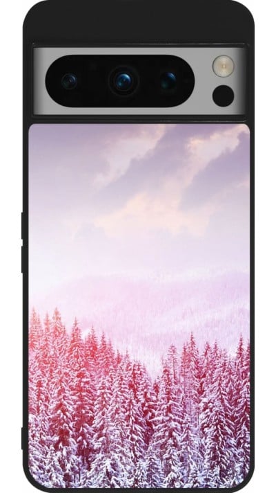 Coque Google Pixel 8 Pro - Silicone rigide noir Winter 22 Pink Forest
