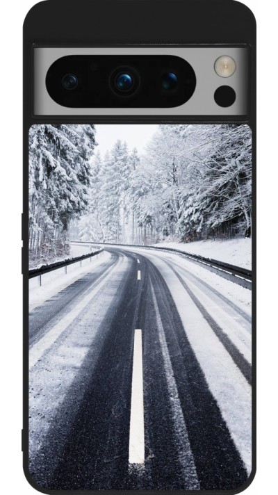 Coque Google Pixel 8 Pro - Silicone rigide noir Winter 22 Snowy Road