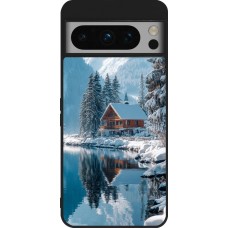 Coque Google Pixel 8 Pro - Silicone rigide noir Winter 25 Winter house forest day