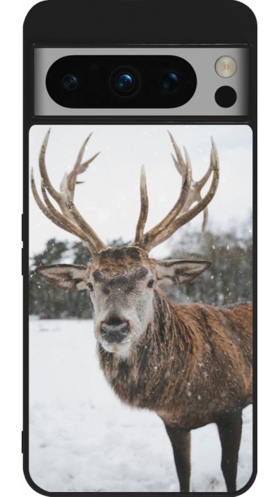 Google Pixel 8 Pro Case Hülle - Silikon schwarz Winter 25 Winter reindeer