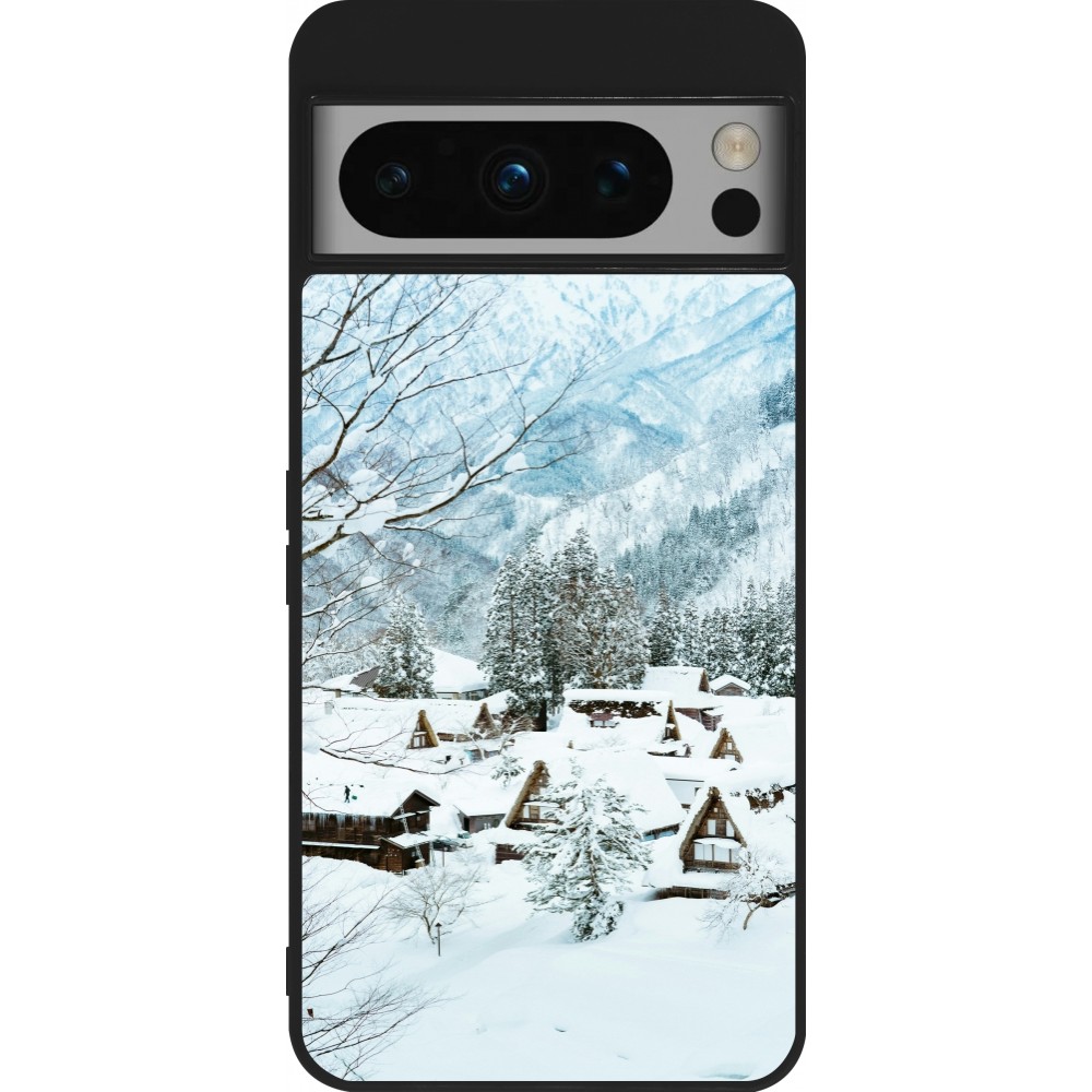 Google Pixel 8 Pro Case Hülle - Silikon schwarz Winter 25 Winter snowy landscape