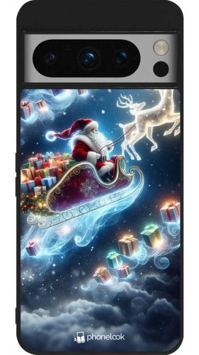 Coque Google Pixel 8 Pro - Silicone rigide noir Noël 2023 Père Noël enchanté