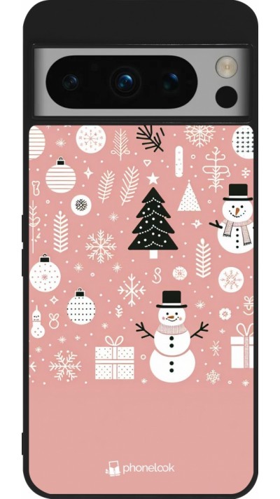 Google Pixel 8 Pro Case Hülle - Silikon schwarz Weihnachten 2024 Rose Schneemann Weihnachten
