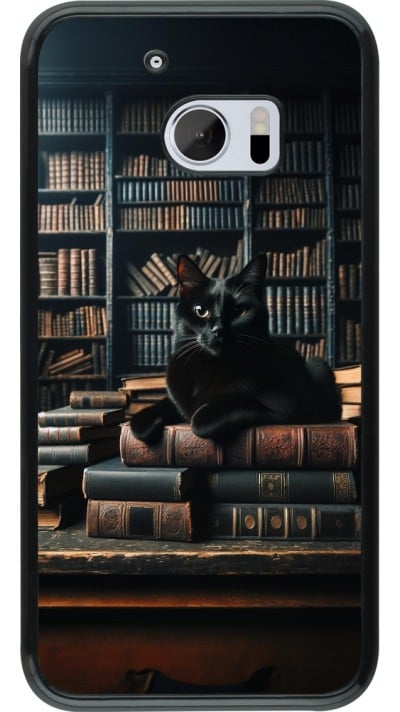 HTC 10 Case Hülle - Katze Bücher dunkel