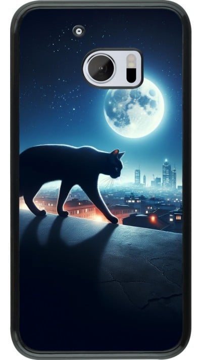 Coque HTC 10 - Chat noir sous la pleine lune