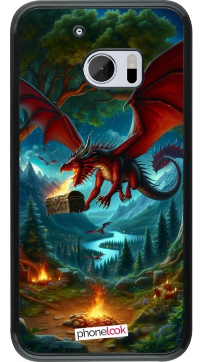 HTC 10 Case Hülle - Drache Fliegend Wald Schatz