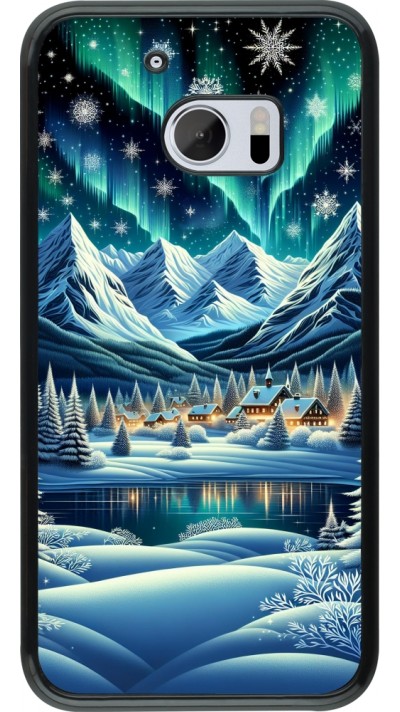 HTC 10 Case Hülle - Verschneites Bergdorf am See in der Nacht