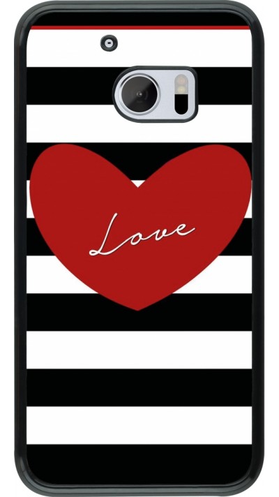 Coque HTC 10 - Valentine 2023 heart black and white lines