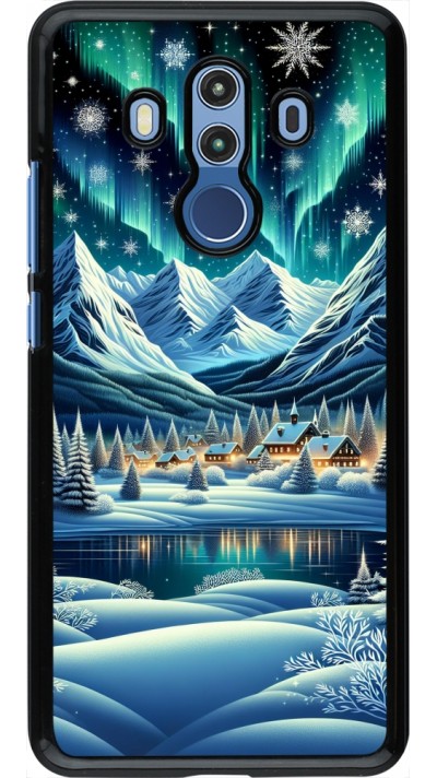 Huawei Mate 10 Pro Case Hülle - Verschneites Bergdorf am See in der Nacht