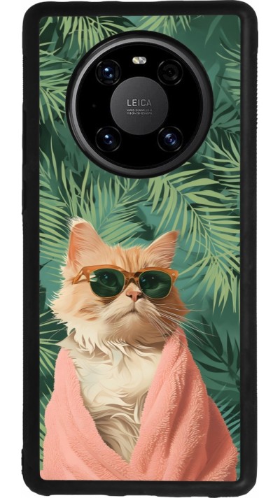 Coque Huawei Mate 40 Pro - Silicone rigide noir Cat Summer Palms