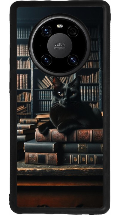 Huawei Mate 40 Pro Case Hülle - Silikon schwarz Katze Bücher dunkel