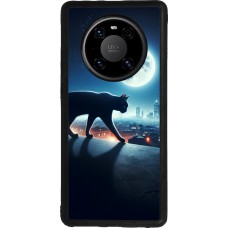 Coque Huawei Mate 40 Pro - Silicone rigide noir Chat noir sous la pleine lune
