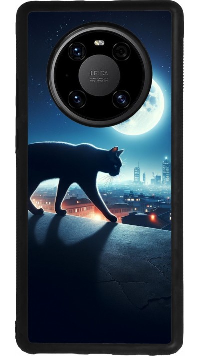 Coque Huawei Mate 40 Pro - Silicone rigide noir Chat noir sous la pleine lune