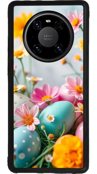Coque Huawei Mate 40 Pro - Silicone rigide noir Easter 2026 Eggs with flowers