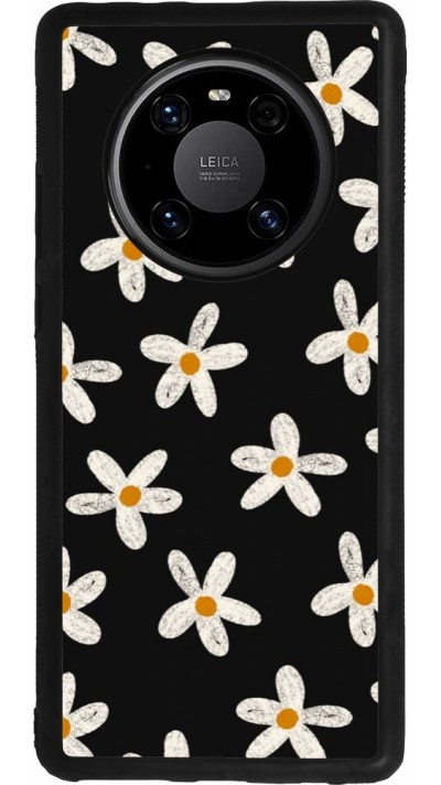 Coque Huawei Mate 40 Pro - Silicone rigide noir Easter 2024 white on black flower