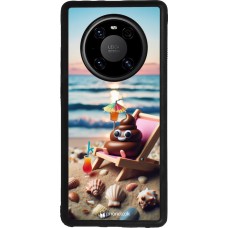 Huawei Mate 40 Pro Case Hülle - Silikon schwarz Kackhaufen Emoji auf Liegestuhl